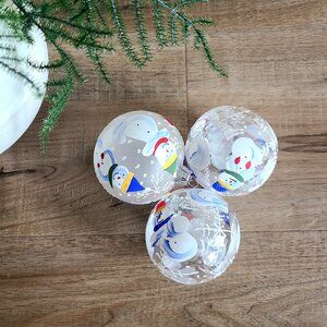 3 vintage blown glass Christmas tree ornaments decorations balls with snowmen.